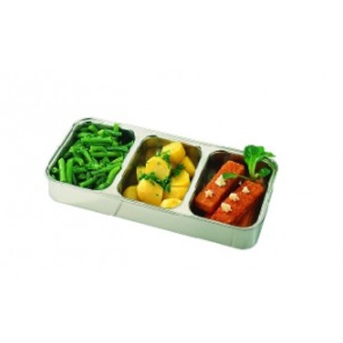 TRANSPORT-BOX MENUT DUO SCHAAL 3-VAKS INH.3X0,4LTR. AFM. 28X13,6CM. HGT.4,6CM. KLEUR RVS