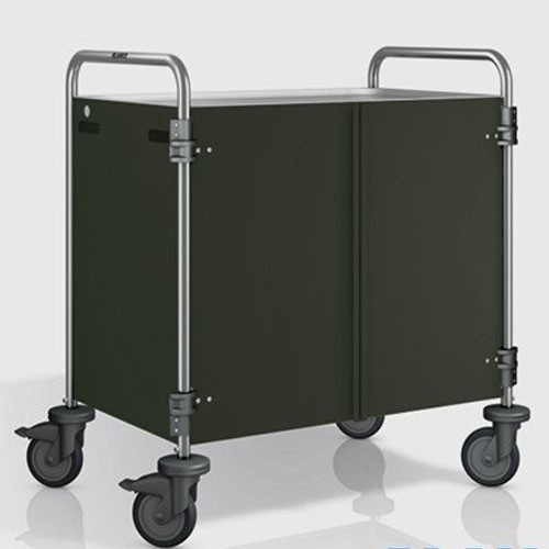 CHARIOT DE SERVICE INOX SW 10X6-3 TÔLES PANNEAUX LATÉRAUX ET PORTES EN PANTONE RAL9011 DIM. 111X70X95CM. VIDE