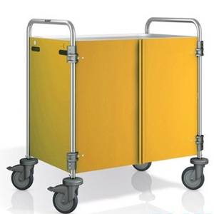 CHARIOT DE SERVICE SW 8X5-3 PANNEAUX LATÉRAUX ET PORTES EN ACIER INOXYDABLE PANTONE RAL1032 DIM. 93X60X95CM. VIDE