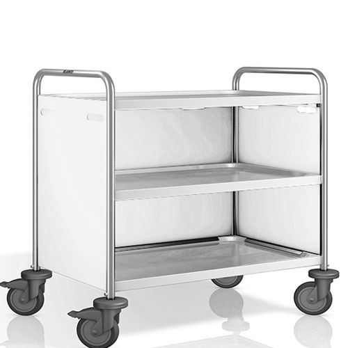 CHARIOT DE SERVICE INOX SW 10X6-3 FEUILLES PANNEAUX LATÉRAUX EN DIMENSIONS PANTONE RAL9003. 110X70X95CM. VIDE