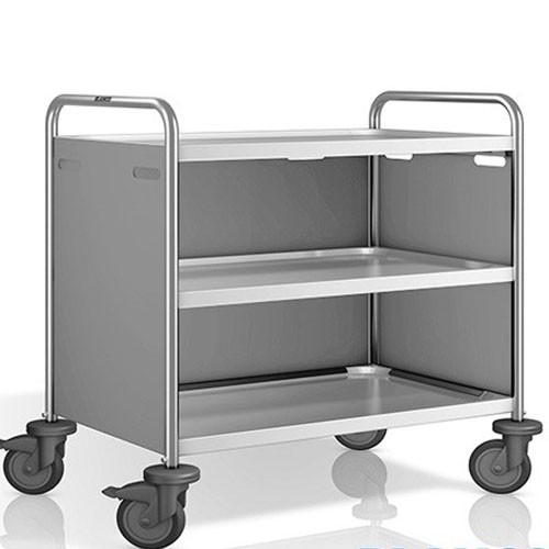 CHARIOT DE SERVICE INOX SW 10X6-3 FEUILLES PANNEAUX LATÉRAUX EN DIMENSIONS PANTONE RAL7030. 110X70X95CM. VIDE