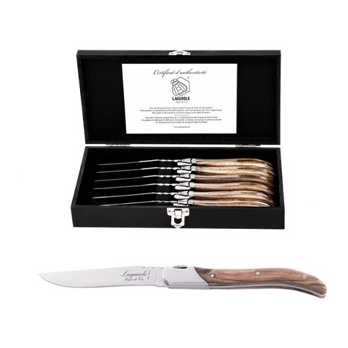 COUTEAUX A STEAK LIGNE LUXE BOIS D'OLIVIER INOX SET DE 6 PIECES LAGUIOLE STYLE DE VIE