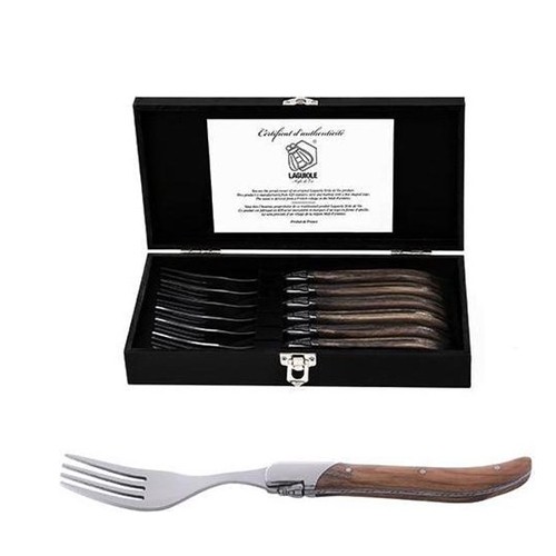 FOURCHETTES A STEAK LUXURY LINE BOIS D'OLIVIER INOX SET DE 6 PIECES LAGUIOLE STYLE DE VIE