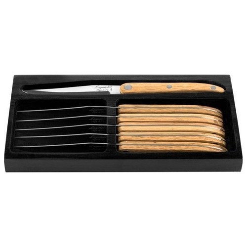 COUTEAUX A STEAK GAMME INNOVATION CHENE LAME LISSE INOX SET DE 6 PIECES LAGUIOLE STYLE DE VIE