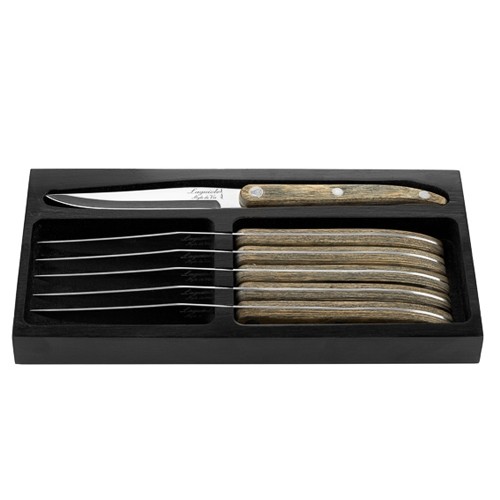 COUTEAUX A STEAK LIGNE INNOVATION GRIS LAME LISSE INOX SET DE 6 PIECES LAGUIOLE STYLE DE VIE