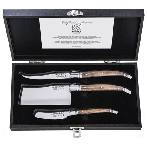 COUTEAUX A FROMAGE LUXURY LINE CHENE INOX SET DE 3 PIECES LAGUIOLE STYLE DE VIE