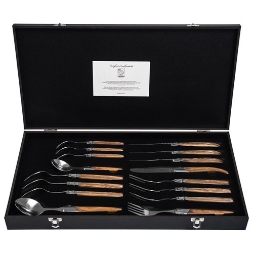 COUVERTS LUXURY LINE BOIS D'OLIVIER INOX SET DE 16 PIECES LAGUIOLE STYLE DE VIE