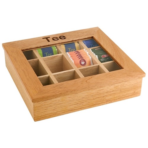 THEEDOOS 12-VAKS AFM. 31X28CM. MET TEE INSCRIPTIE LICHT HOUT 