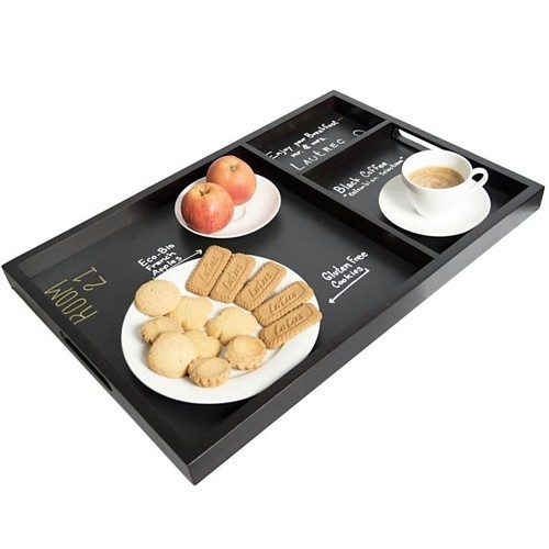 KRIJTDIENBLAD ROOMSERVICE 3-VAKS AFM. 61X41X3,8CM. ESPRESSO HOUT SECURIT