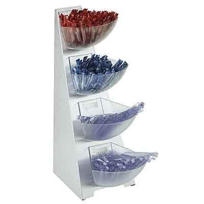 BUFFETDISPLAY-/STANDAARD 4-DELIG MULTIREK AFM. 19X31X53CM. RVS/KUNSTSTOF