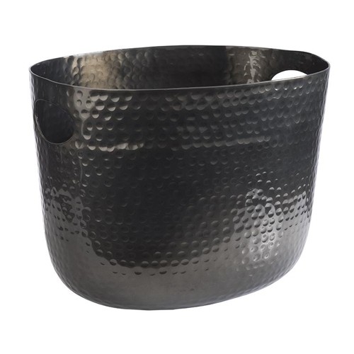 WIJN/CHAMP. BOWL GEHAMERD AFM. 30X23.5X(H)23 CM. INH. 7L. GUNMETAL GEHAMERD